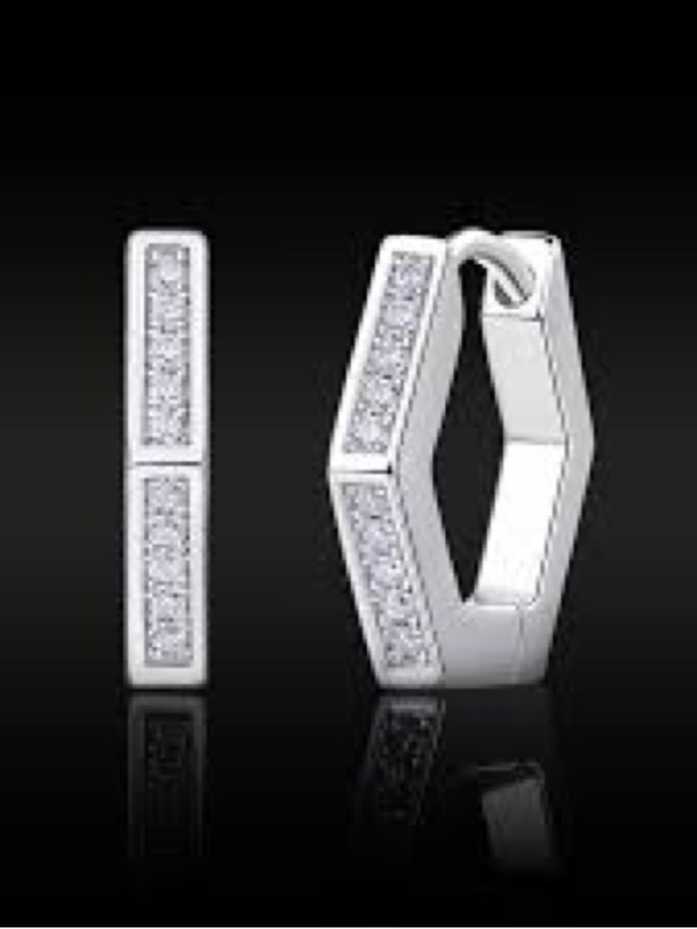 Moissanite Hexagonal Pavé Huggie Earrings in Silver